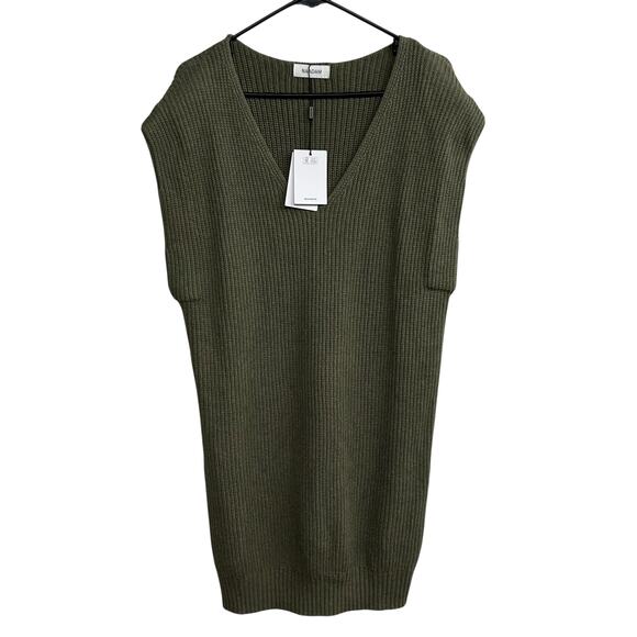 Minimalist Knit Tunic Dress Naadam Cashmere Cotton Army Green Size L - Picture 1 of 10